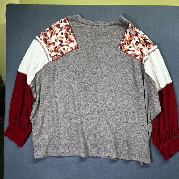 Maurices Patchwork Sweater Womens 2X Plus size Oversized Cute Gray Warm 1232 - Picture 6 of 7